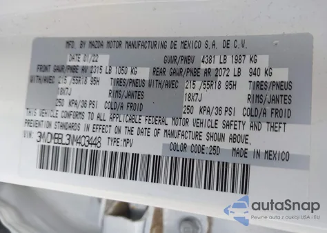 2022 Mazda Cx-30 Select z USA, uszkodzony, nr VIN 3MVDMBBL3NM403448